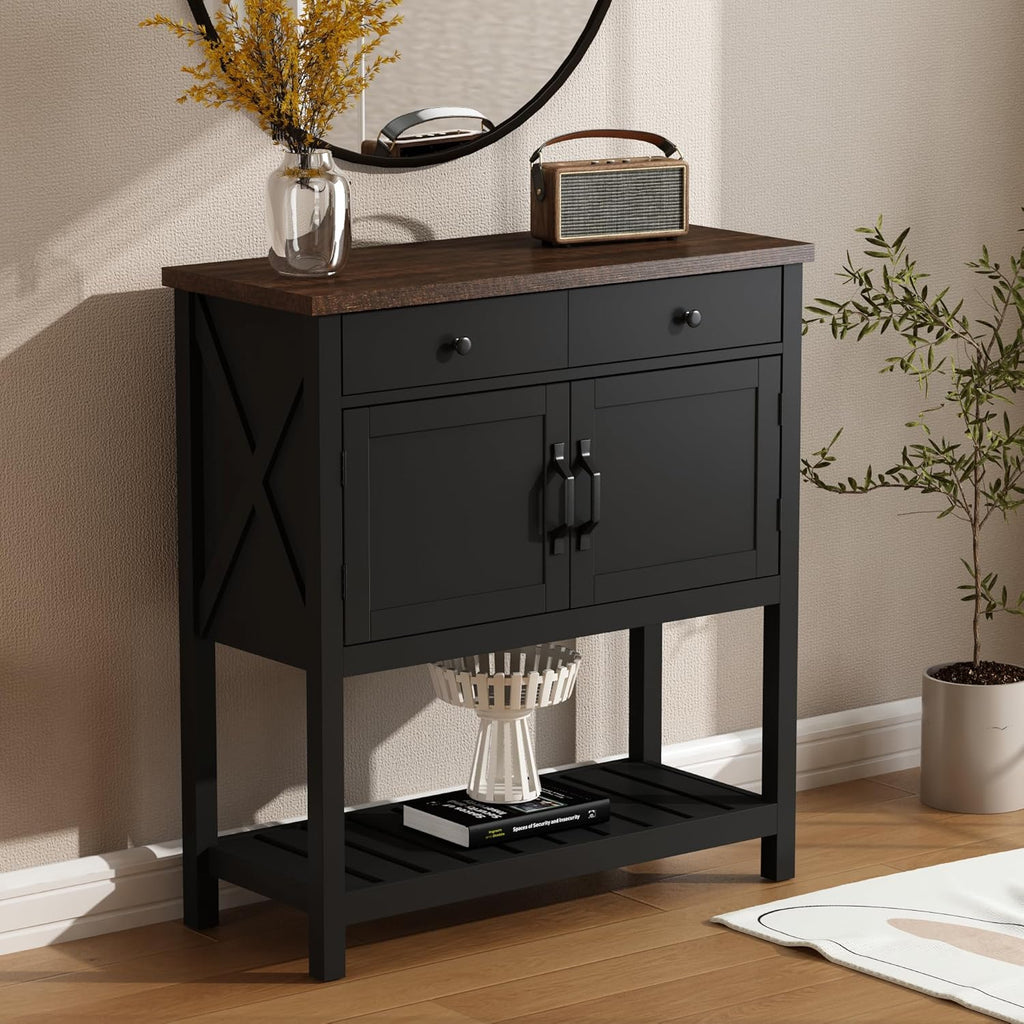 Farmhouse Console Table, Entryway Table with Storage Shelf, Coffee Bar Cabinet, Narrow Buffet Sideboard for Kitchen