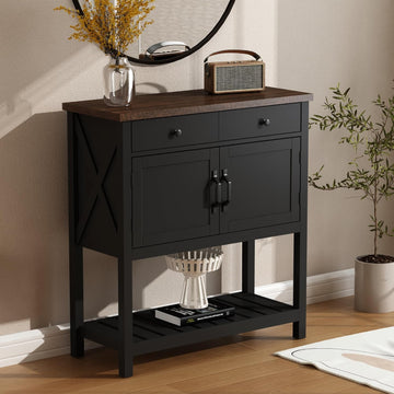 Farmhouse Console Table, Entryway Table with Storage Shelf, Coffee Bar Cabinet, Narrow Buffet Sideboard for Kitchen