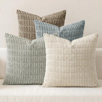 Pack of 4 Corduroy Decorative Throw Pillow Covers 18x18 Inch, Grey/Beige