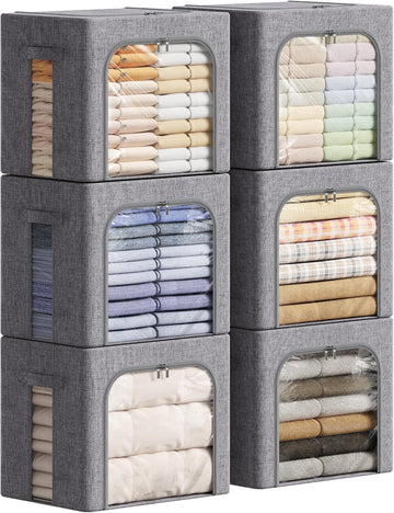 Clothes Storage Bins with Metal Frame, Stackable Storage Box, Foldable Clothing Storage Bins with Lids, 40L Storage