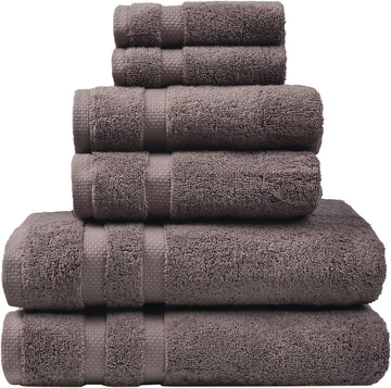 H&L | Olea Luxury Turkish Cotton Bath Towels Set of 6 : 2 Bath Towels 2 Hand Towels 2 Wash Cloths, Dark Gray | Thick