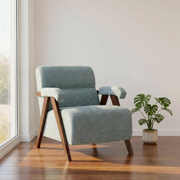 Mid Century Modern Accent Chair, Upholstered Comfy Armchair with Thick Cushion & Solid Wood Frame, Tufted Reading