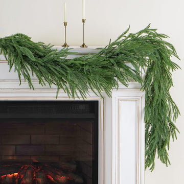9FT Artificial Norfolk Pine Garland, Realistic Christmas Greenery Garland for Mantle, Staircase, Banister, Fireplace - Set of 9