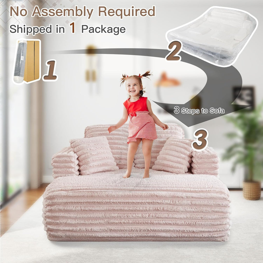 56" Oversized Chaise Lounge Chair Indoor,Plush Faux Fur Sleeper Sofa Couch Bed with Pillows&Wide Armrests,Fluffy