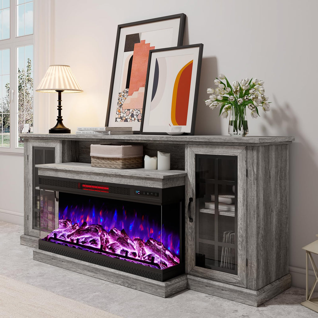 75" with 3-Sided Glass Electric Fireplace
