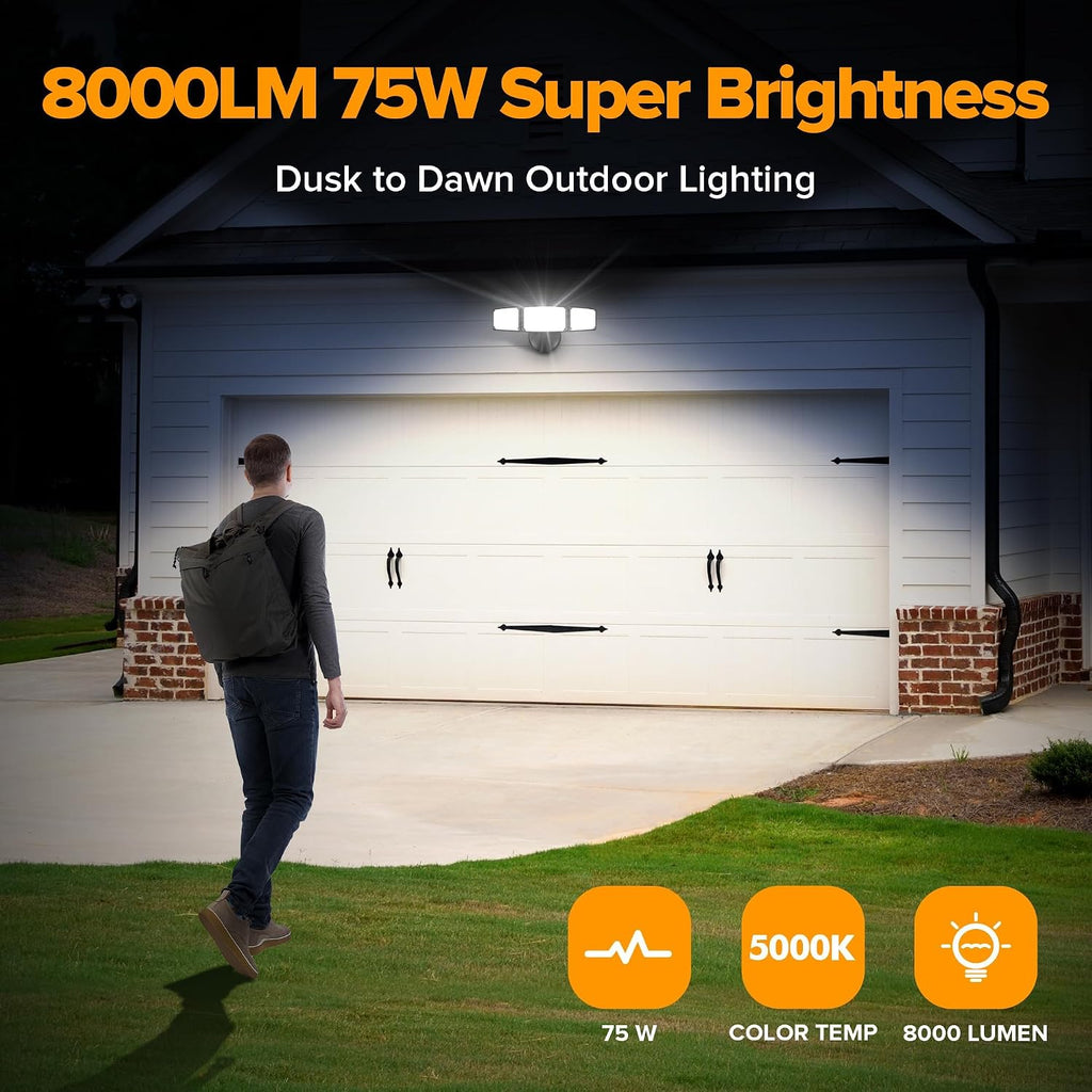 75W 8000LM Dusk to Dawn Outdoor Lighting, LED Flood Light Outdoor with Photocell, 5000K Daylight, IP65 Waterproof