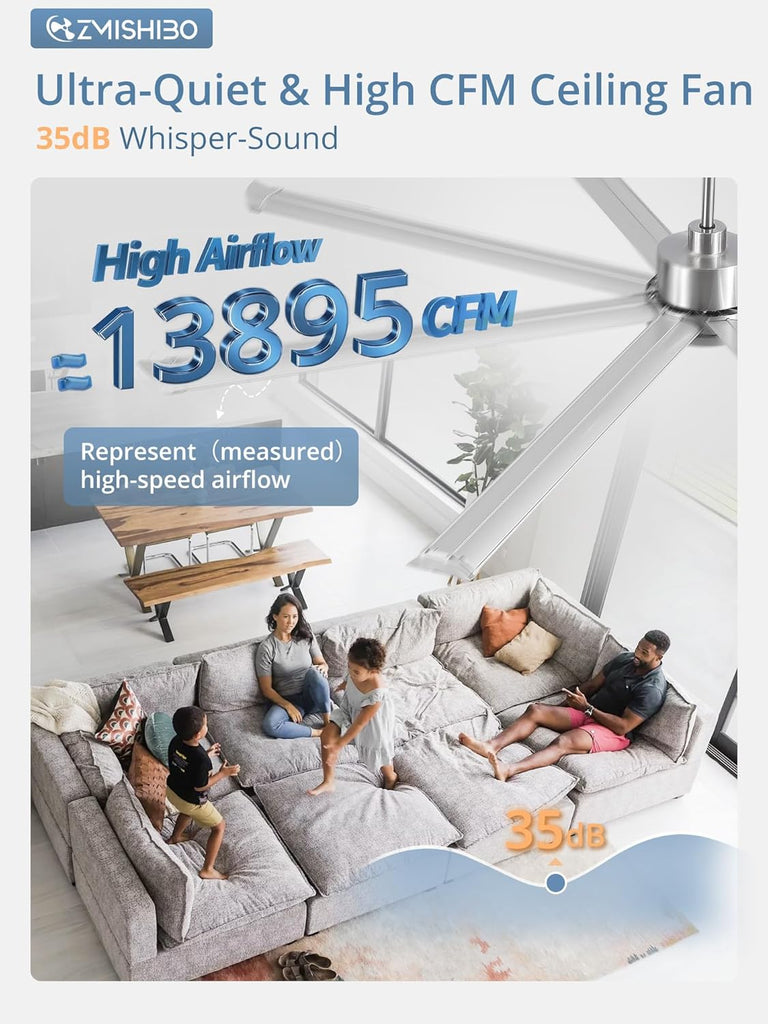 96" Ceiling Fan with LED Light and Remote - Nickel