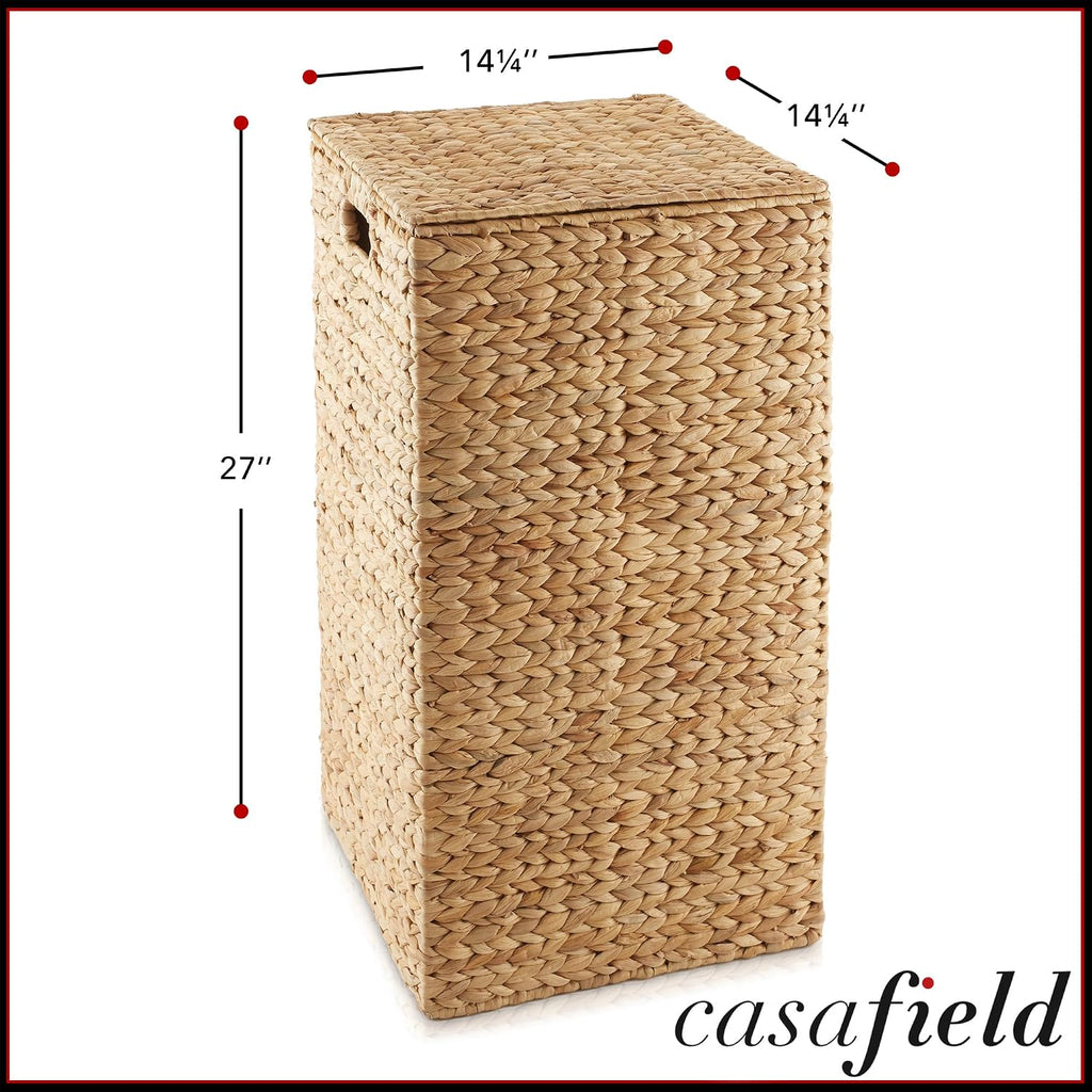 Laundry Hamper with Lid and Removable Liner Bag - Natural, Woven Water Hyacinth Square Laundry Basket Sorter for