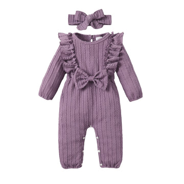 Baby Girl Romper Infant Fall Winter Clothes Ruffle Sweater Long Sleeve Bodysuit Jumpsuit and Headband