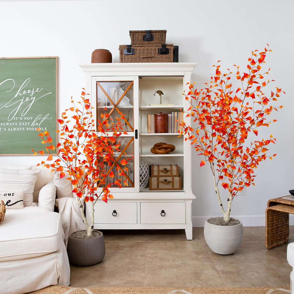 6 ft Artificial Autumn Birch Tree Lifelike Fall Room Decor