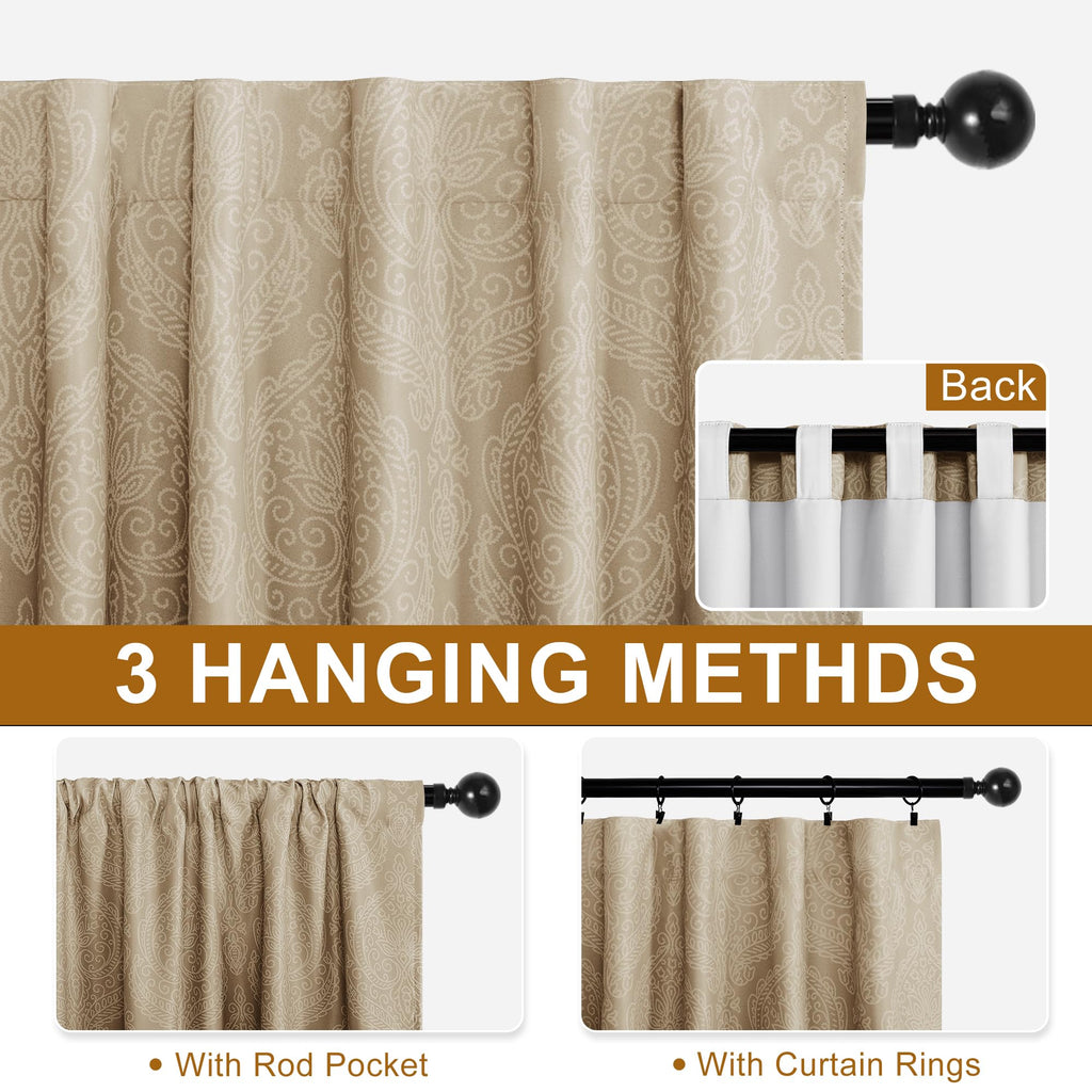 Damask Pattern Curtains 102 Inches, 2 Panels, Taupe