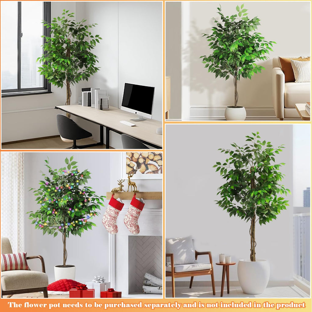 6 FT Artificial Ficus Tree, Indoor Simulation Plants, Fake Ficus Tree Decor, Large Tall Tree, Indoor Decorative