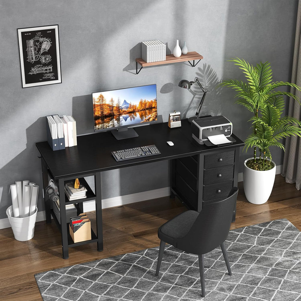 Gaming Desk with 4 Fabric Drawers & Storage Shelves, 47 inch Computer Writing Work Study Desk Bedroom