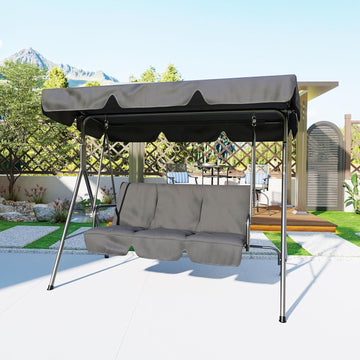 3 Seat Outdoor Porch Patio Swing with Stand and Adjustable Canopy, 800lbs Patio Chairs Porch Swing with Adjustable