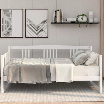 Twin Wood Daybed with Rails, Twin Bed Wooden Slats Support Modern Living Daybed, Twin, White