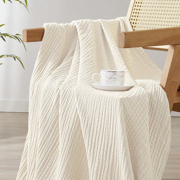 Cotton Muslin Throw Blanket, Soft Cooling Summer, Birch
