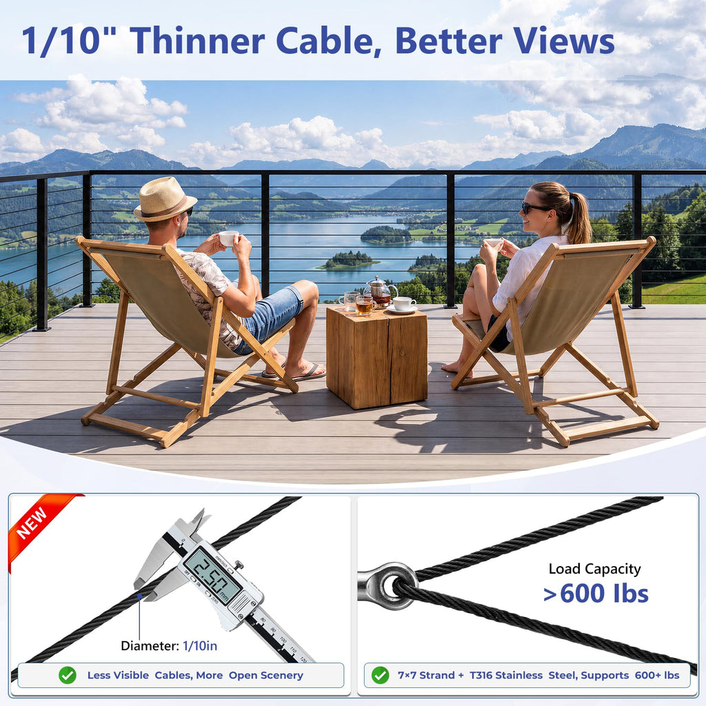 4-8ft Modular 36" Swageless Cable Railing System with Handrail