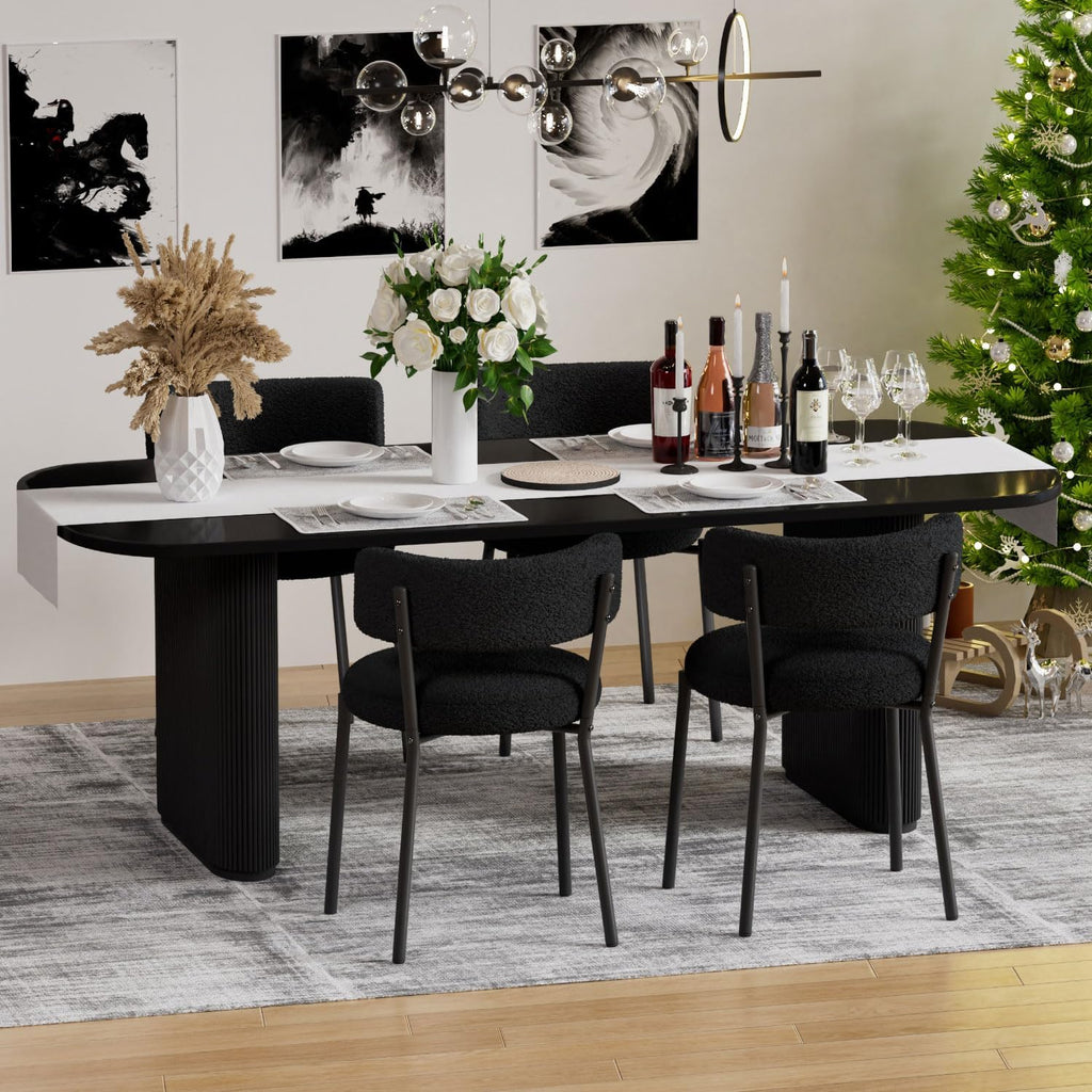 Boucle Dining Chairs Set of 4, Modern Round Upholstered Dining Chairs, Curved Backrest Kitchen Dining Room Chairs