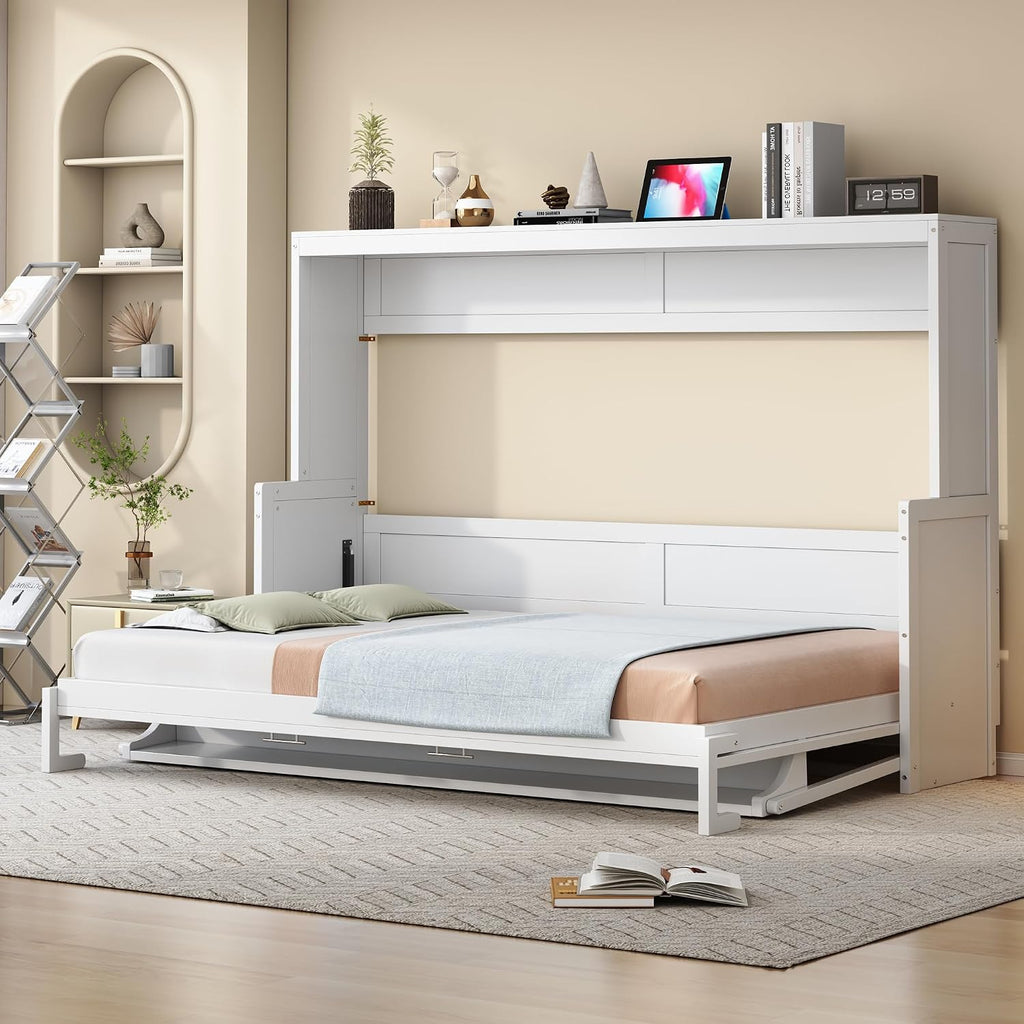 Queen Horizontal Murphy Bed with Desk, Murphy Bed can be Folded into a Cabinet, Hideaway Wall Bed Frame Space-Saving