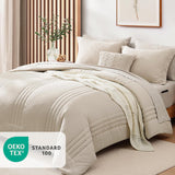 Monbix Queen Comforter Set - 7 Pieces Beige Bed in a Bag Queen Bedding Sets with Comforters