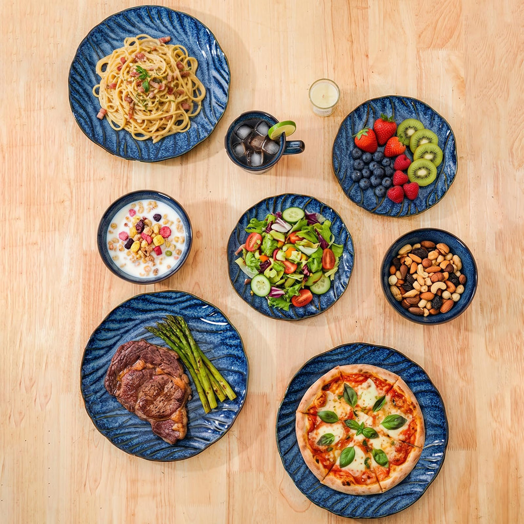 Ceramic Dinnerware Sets for 4, 16 pcs Plates and Bowls Sets, Reactive Glaze Ceramic Dish Set, Scratch Resistant