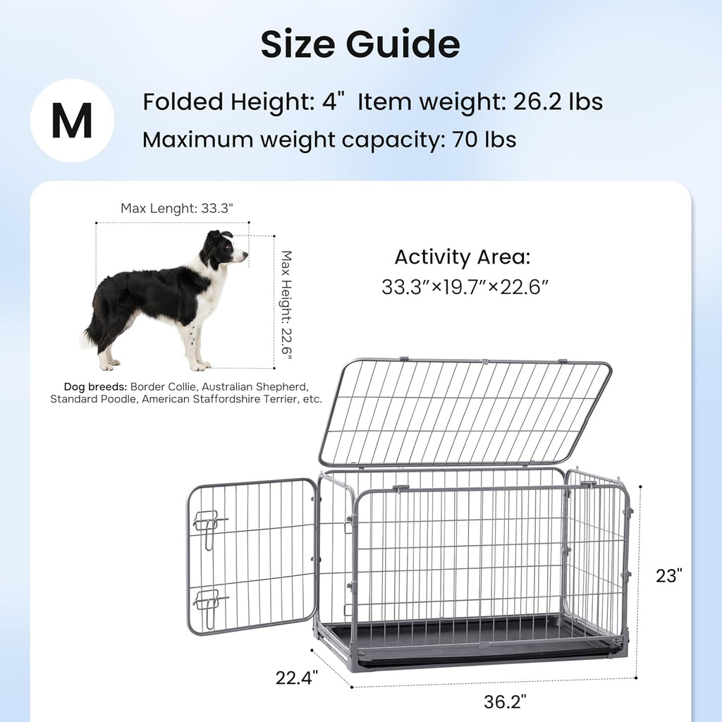 Collapsible Dog Crate for Medium Dogs - 36 inch Escape Proof Metal Dog Kennel with Double Door