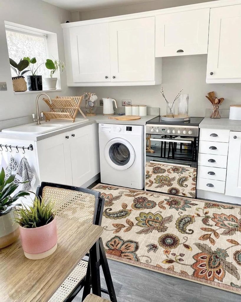 Washable Floral 3x5 Area Rug, Paisley Rug for Entryway Non Slip, Soft Vintage Accent Dorm Rug Indoor