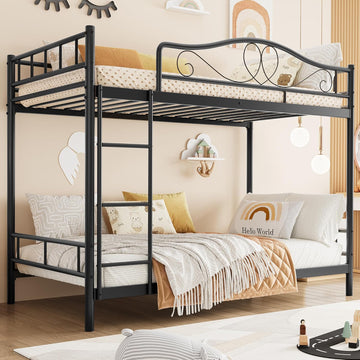 Bunk Bed Twin Over Twin with Ladder & Full Safety Guardrail