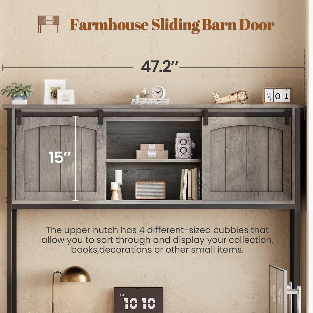 Farmhouse L Shaped Office Desk with 6 Drawer, Reversible Computer Desk with Power Outlet, Hutch/Two Person