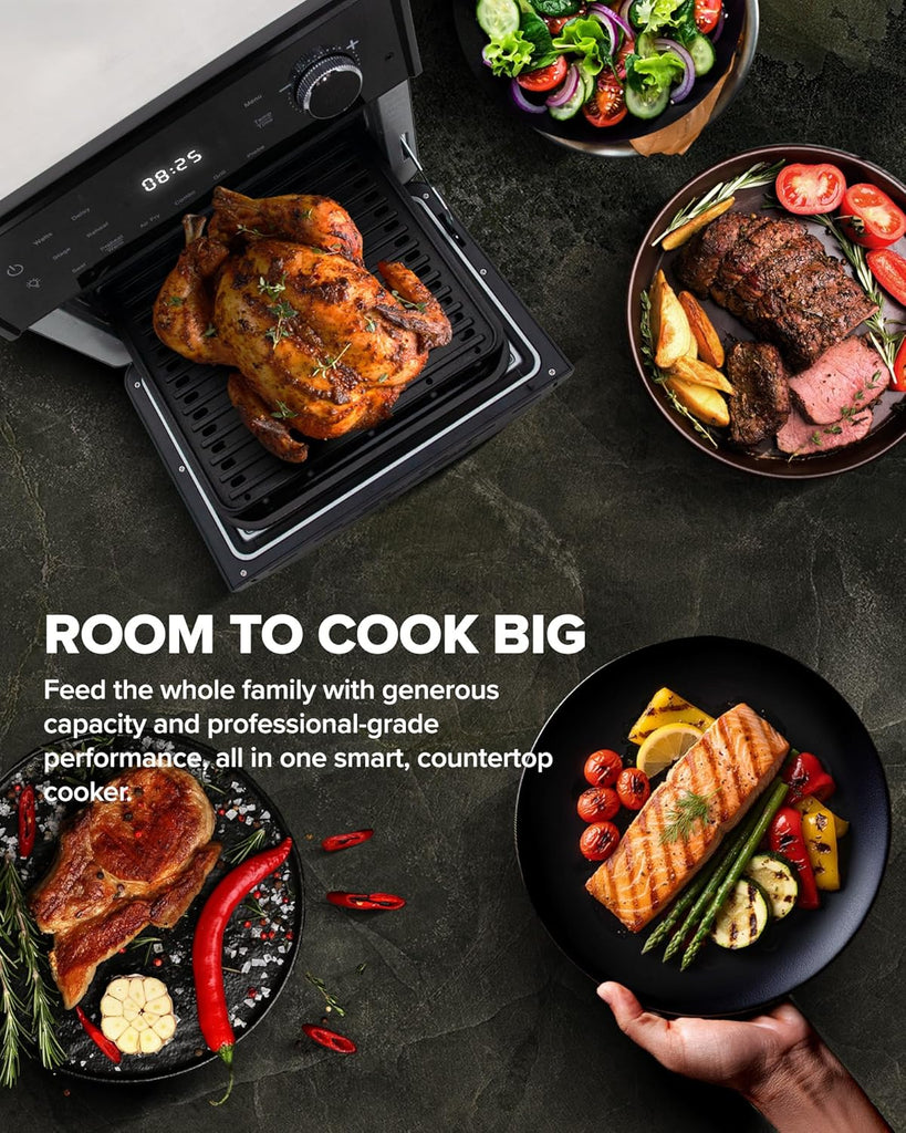 2026 Air Fryer Oven & Grill Comb, Plug-in Powered Grill Plate for True Char Flavor & Marks, 2-Layer Glass Door, Cooler