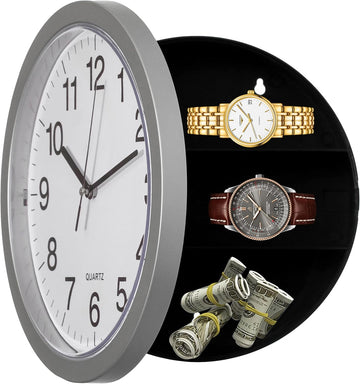 Clockswise 10in Wall Mounted Clock with Hidden Storage Door Stylish Safe for Valuables Featuring Secret Interior Compartment Diversion...