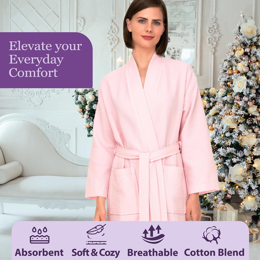 Womens Waffle Robe Kimono Spa Bathrobe Soft Shower Bath Robe for Women XS to XXL