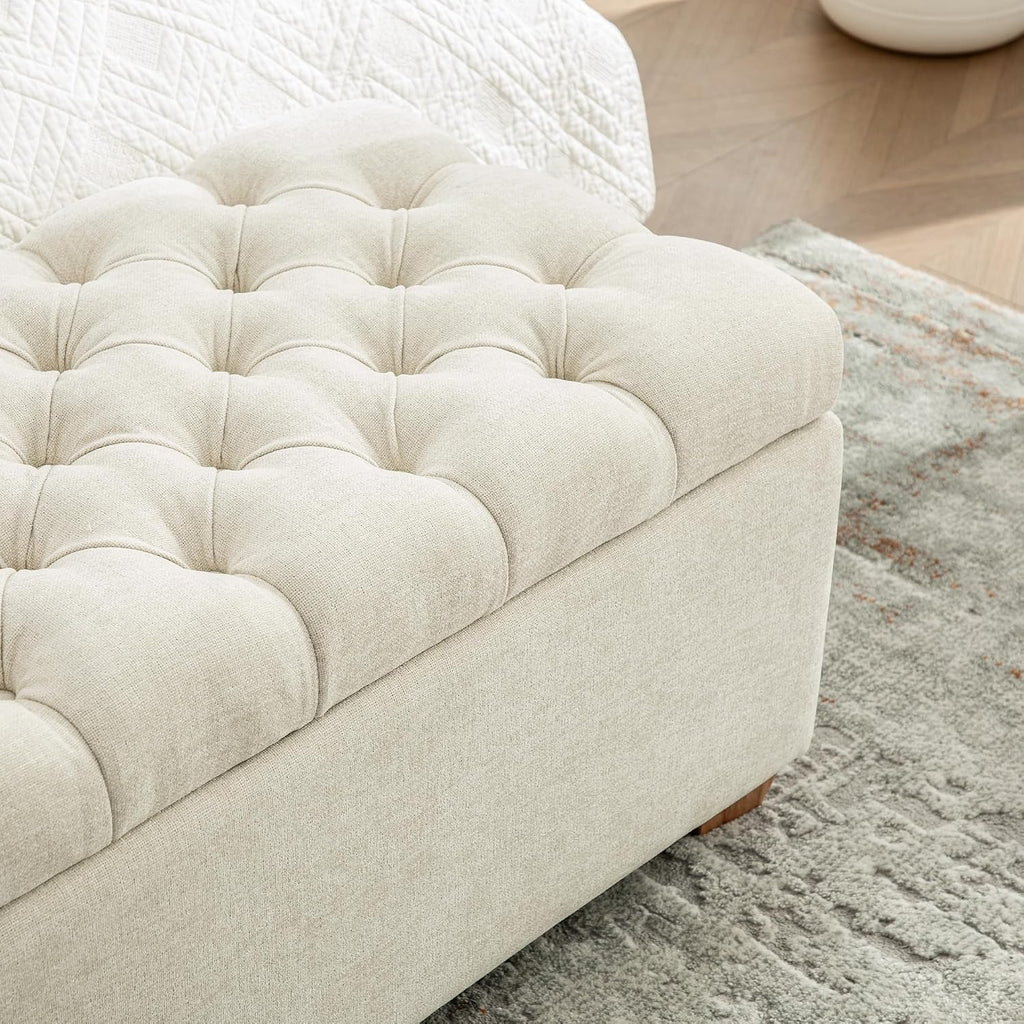60.2" Storage Bench, End of Bed Storage Benches, Chenille Fabric Upholstered Ottoman Bench with Safety Hinge Entryway