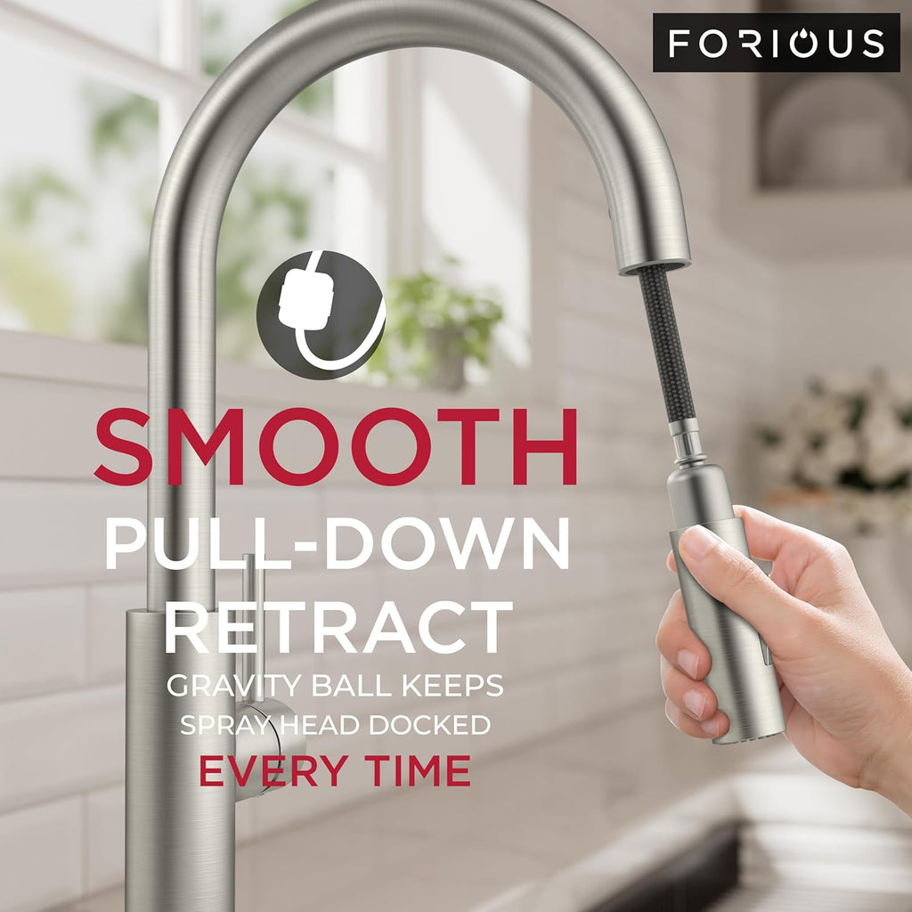 Kitchen Faucet with Pull Down Sprayer, Classic Brushed Nickel
