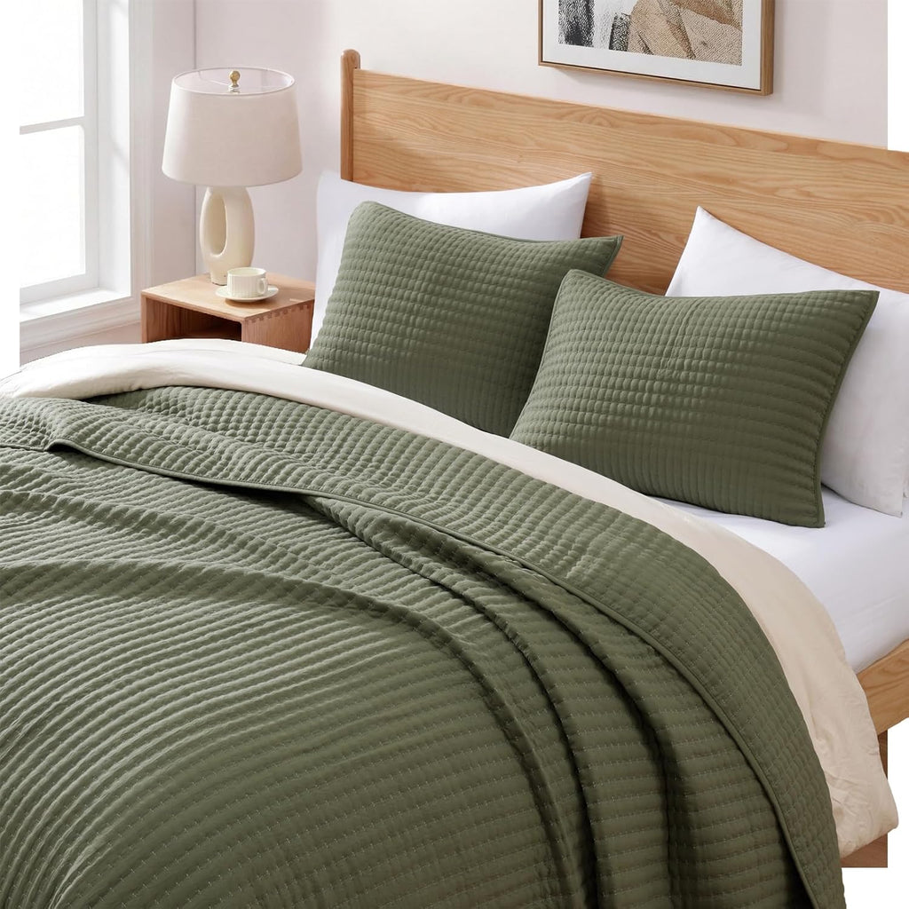 Twin Quilt-Lightweight Bedspreads Olive Green Twin Quilt Bedding Set - Set of 2