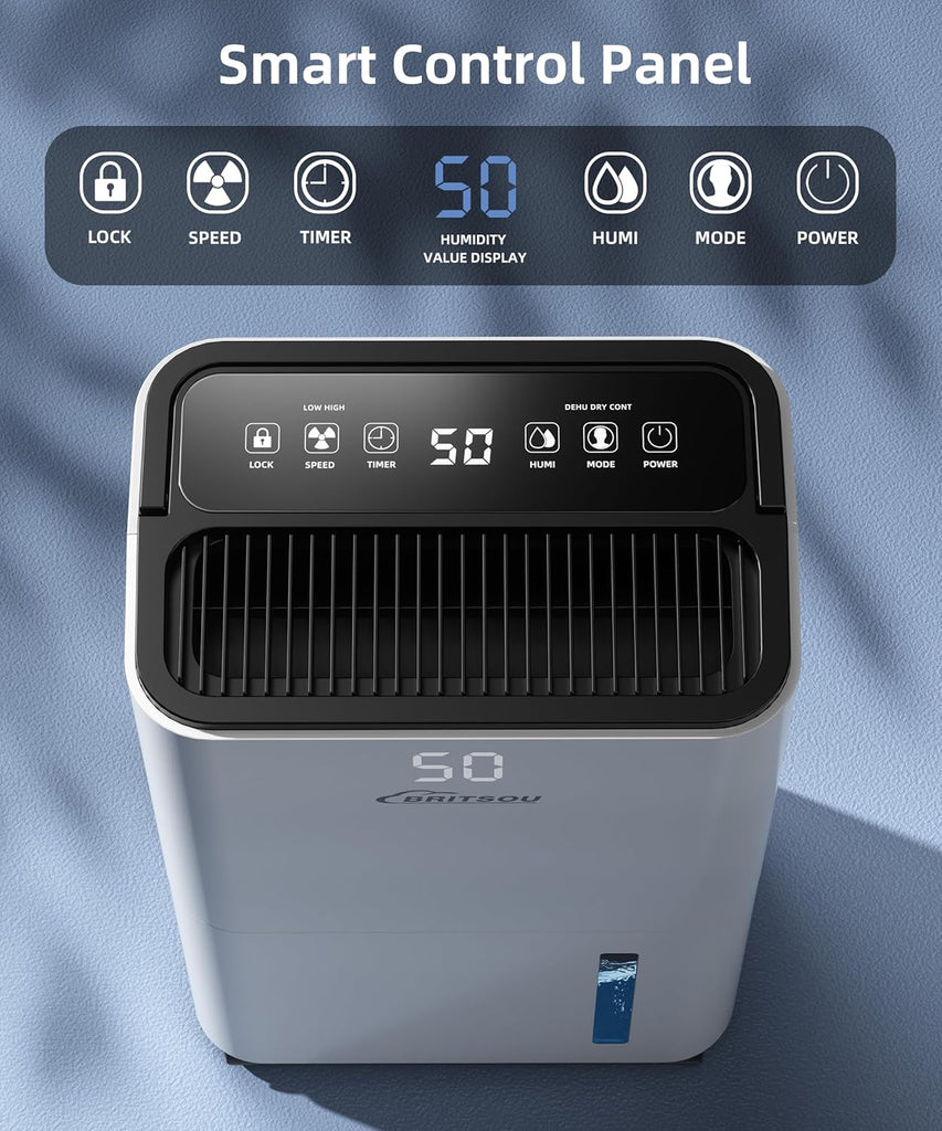 34 Pint Dehumidifier for Basement with Drain Hose & 0.66 Gallon Water Tank, Manual & Auto Drainage