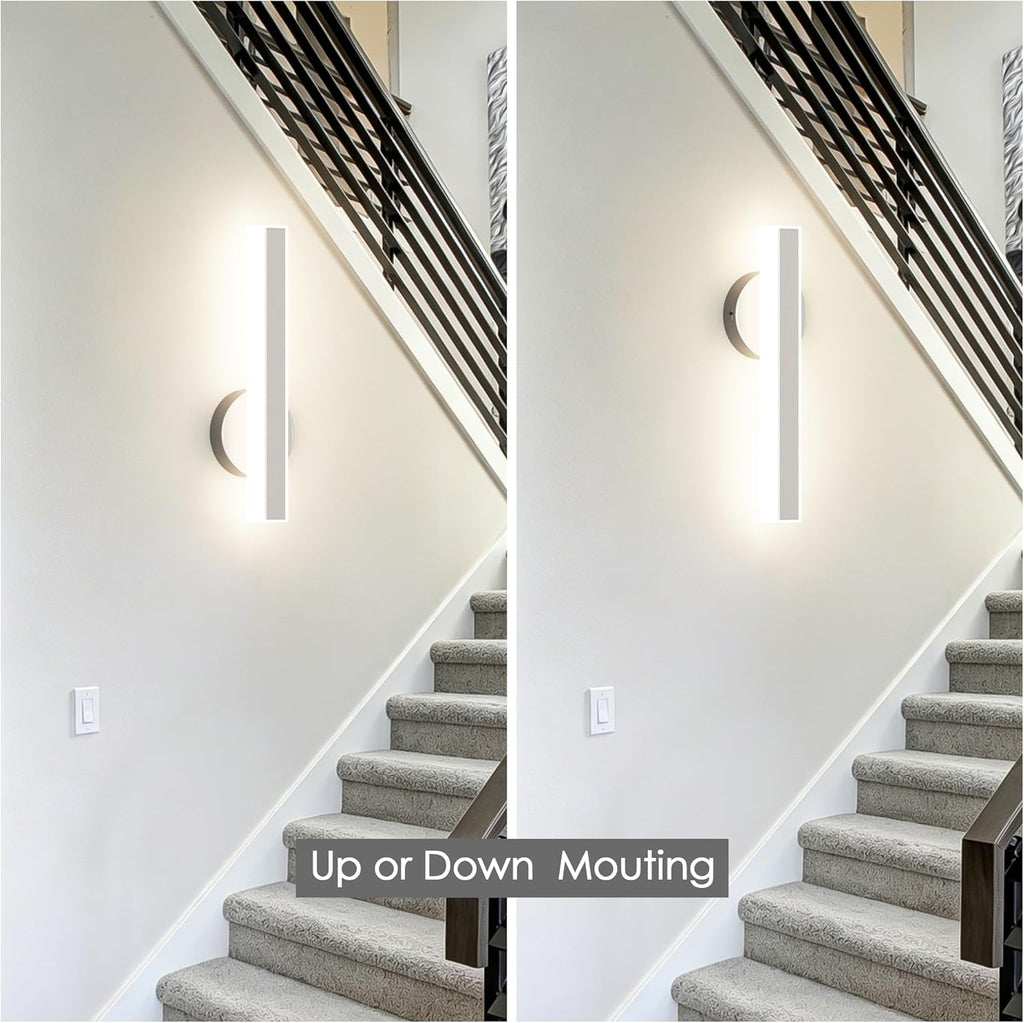 Brushed Nickel Wall Sconce Hardwired Modern LED 18W Wall Sconce Set of Two, 15.7Inches Wall Lights Bedroom Hallway