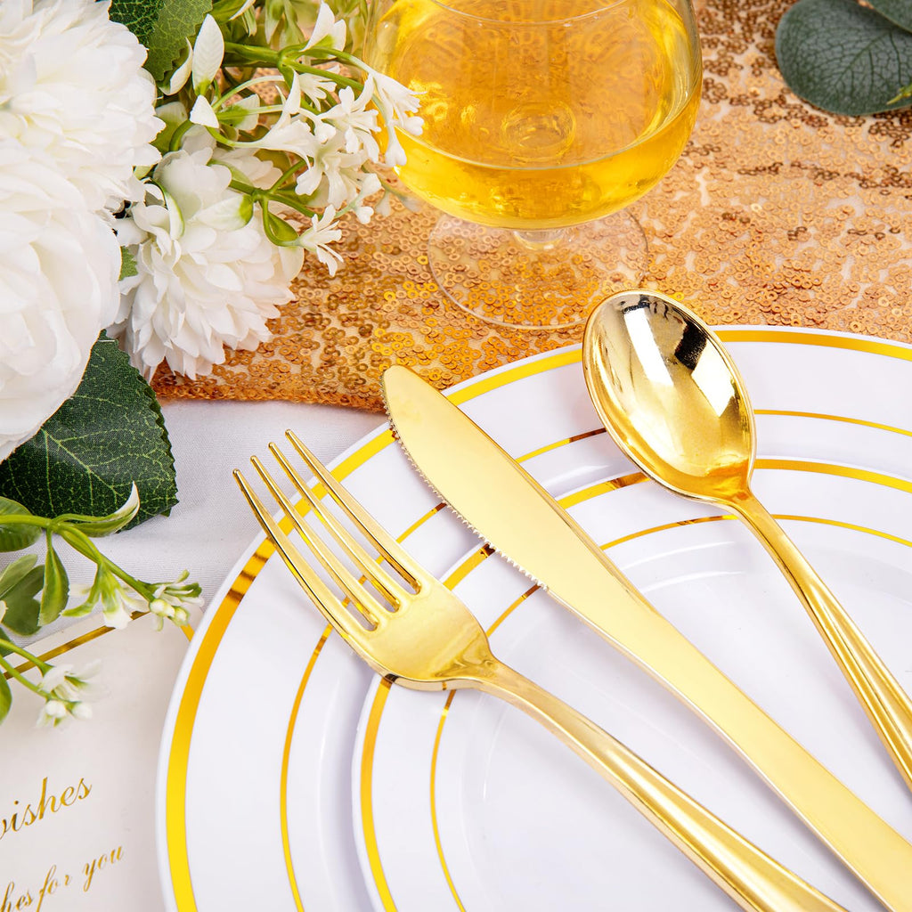 200 Pcs Gold Plastic Plates, Premium Disposable Gold Plates