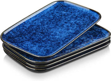 Stern Serving Platters Set of 4, 11 Inches Rectangular Ceramic Serving Plates, Blue Serving Trays for Entertaining