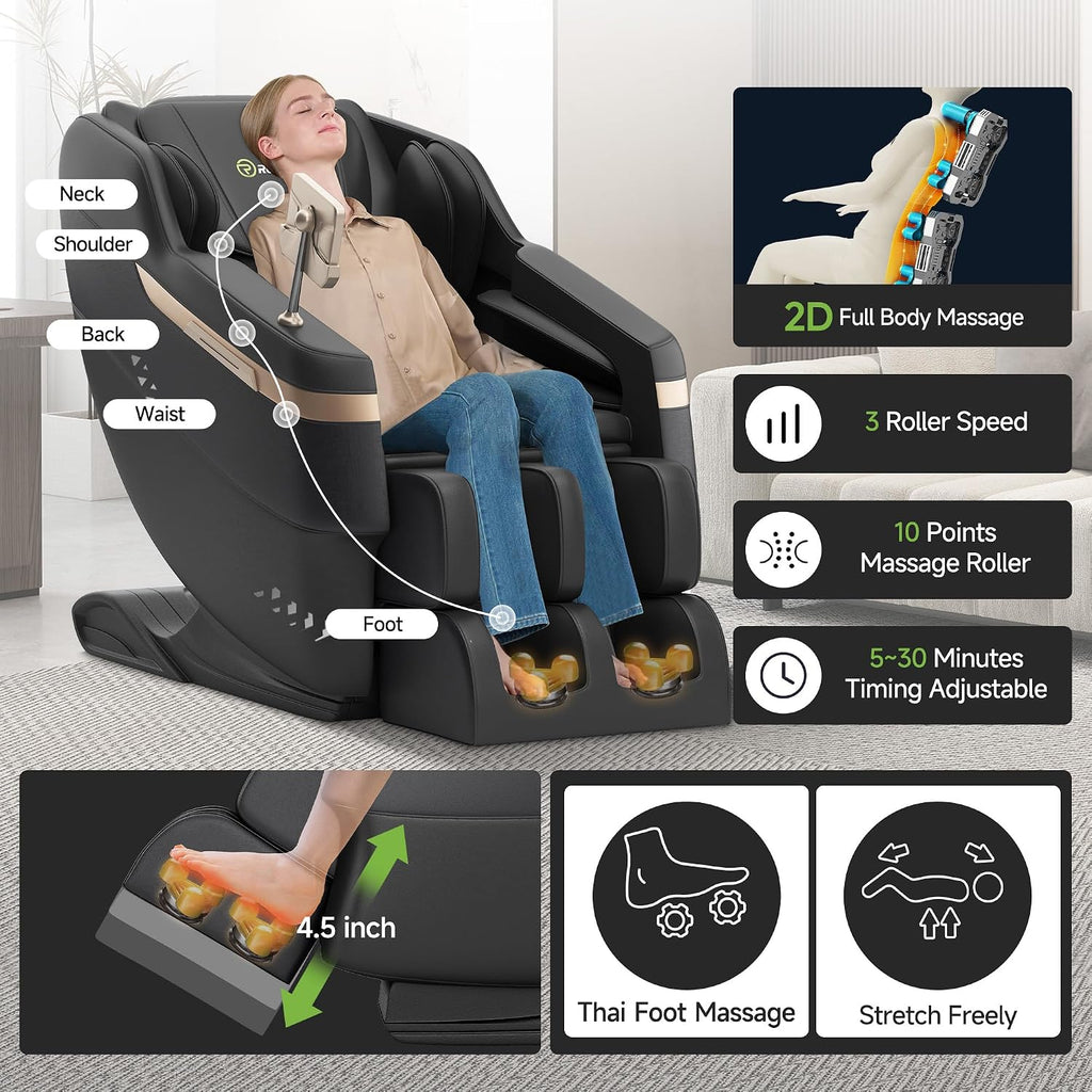 Full Body Shiatsu Massage Chair Relaxation | Zero Gravity Recline, Pre-Assembled, 6 Auto Modes, Foot Massage, Waist &