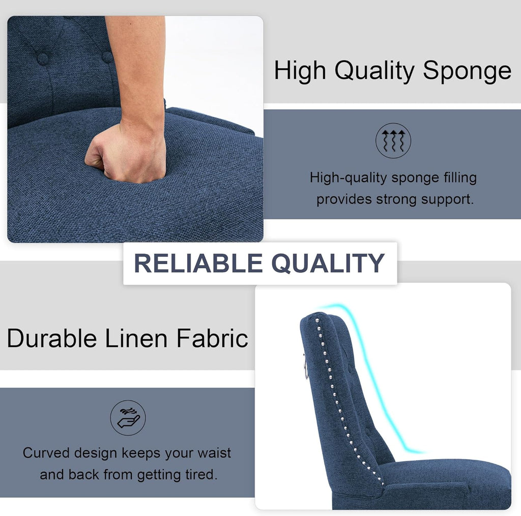Upholstered Tufted Dining Chairs Set of 2, Fabric Side Dining Room Chairs with Nailhead Back Ring Pull Trim Solid