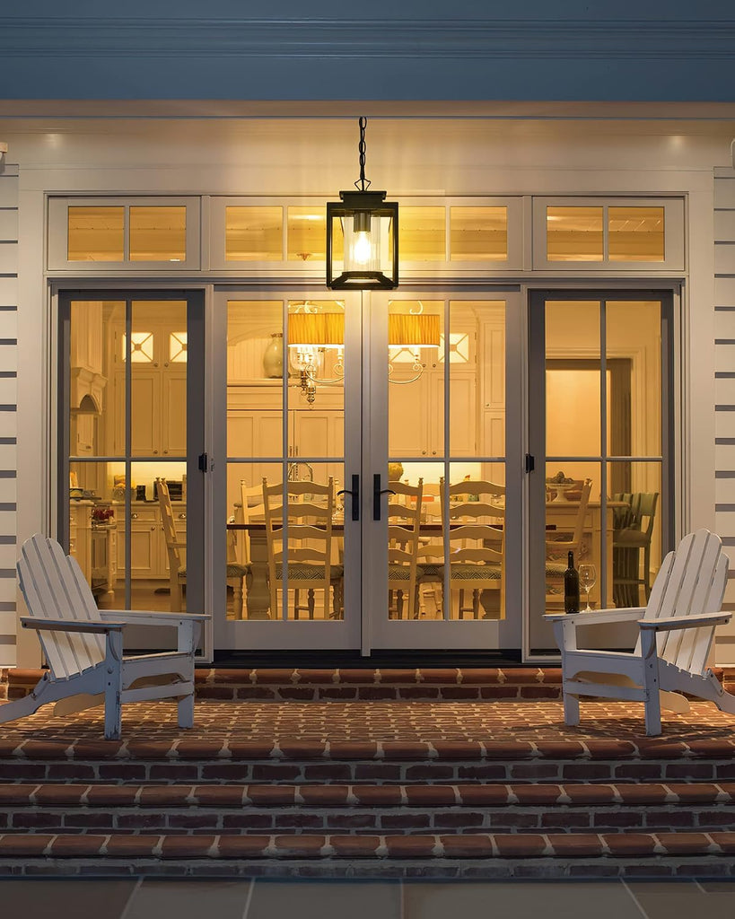 Outdoor Pendant Light for Porch, 1-Light Black Hanging Porch Light Modern Exterior Hanging Lantern with Cylinder