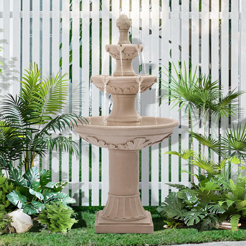 Italian Outdoor Fountains and Waterfalls, 48.4" H Bubbler Floor Waterfall Fountain with Pineapple Top and Pump, 3