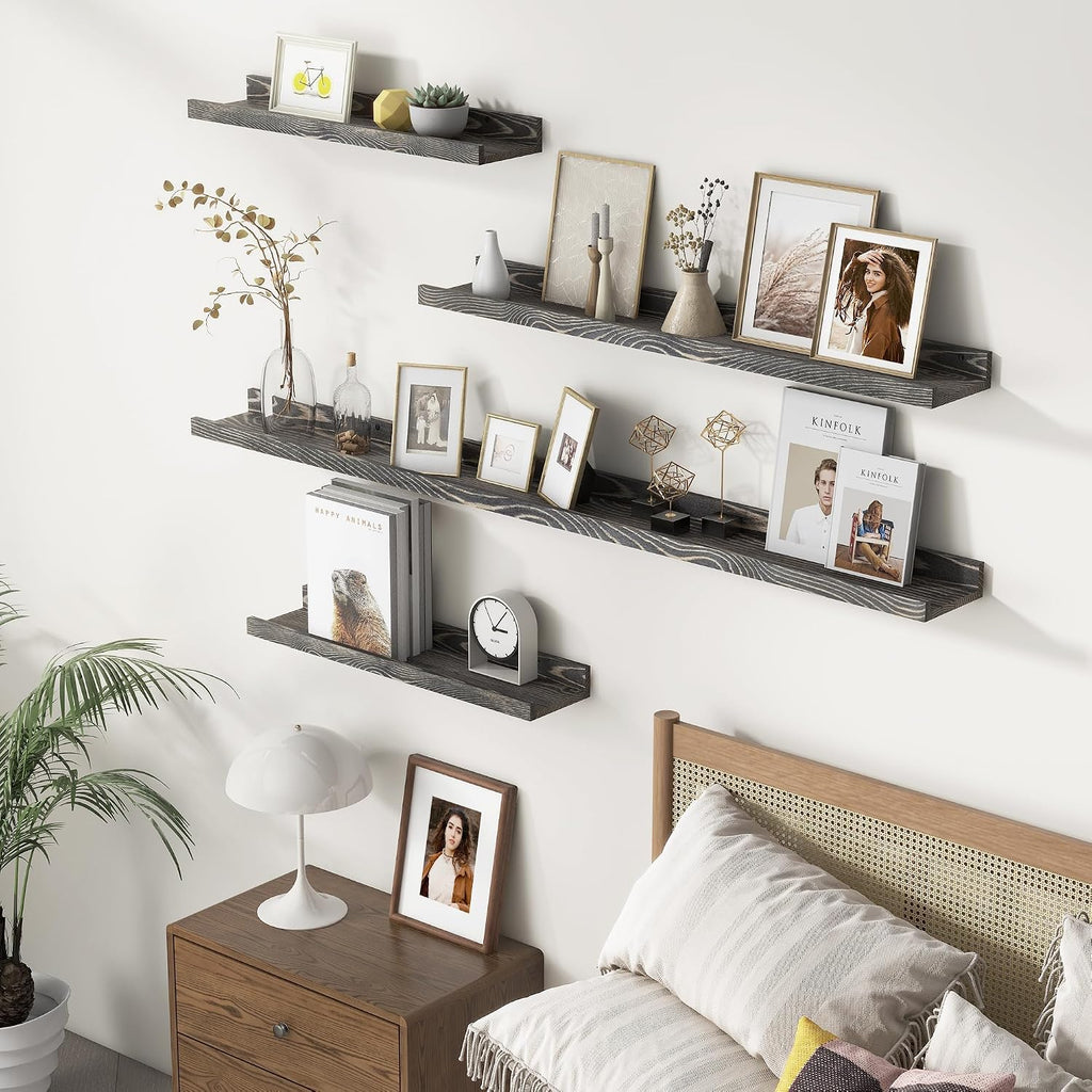Picture Ledge Wall Shelves 48 Inches Width Set of 3, Solid Pine Wood Rustic Floating Ledge for Kids' Room Bedroom