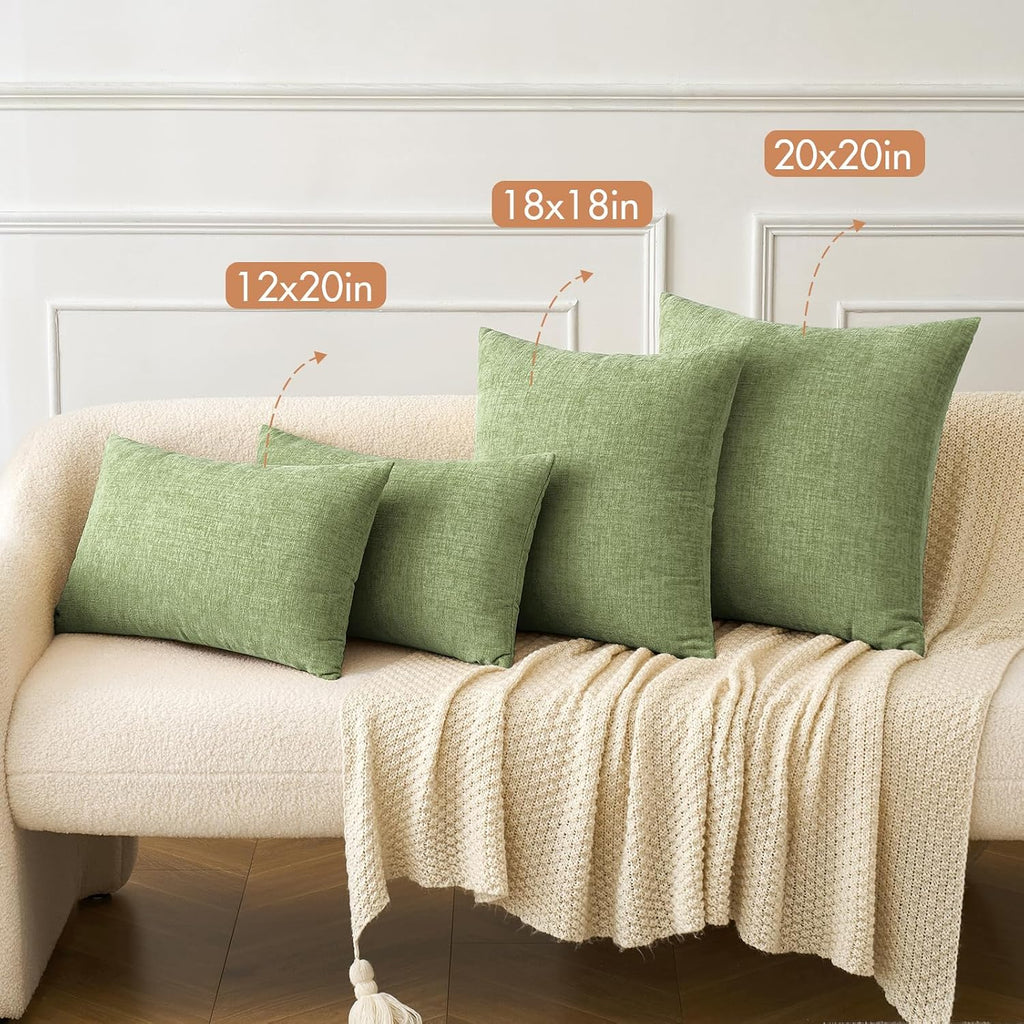Pack of 2 Couch Throw Pillow Covers 12x20 Inch Spring Soft Sage Green Chenille Lumbar Pillow Covers