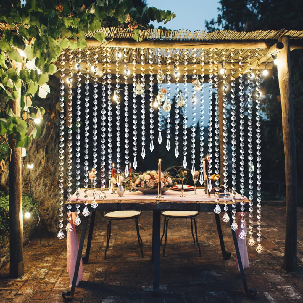 33ft Crystal Garland Strands, String of Beads w/Crystal Maple Leaf Prism Pendant