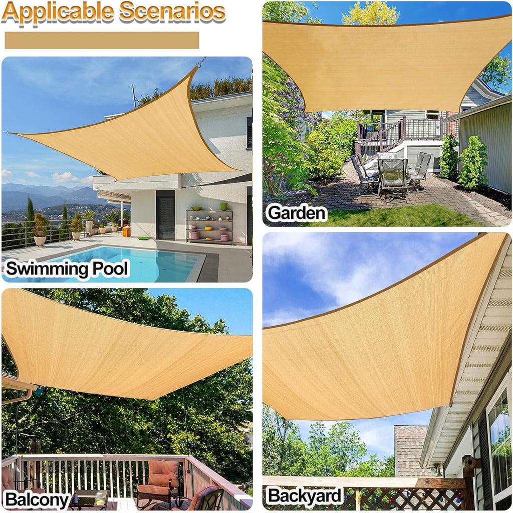Shade Sail 12'X20' Rectangle Sand Breathable UV Block Outdoor Canopy for Backyard Patio Pergola Garden Deck(We Make