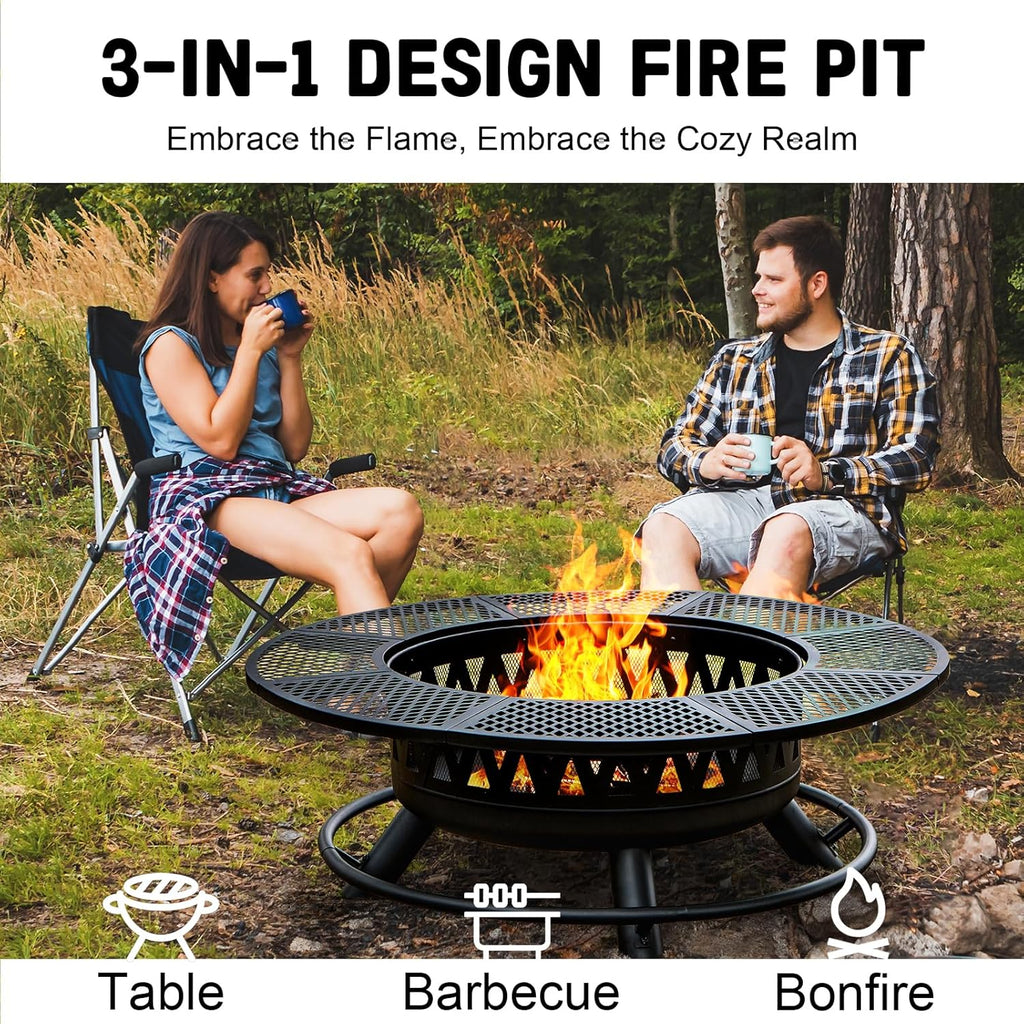 47 Inch Fire Pit with 2 Grills, Outdoor Extra Large Fire Pit for Outside