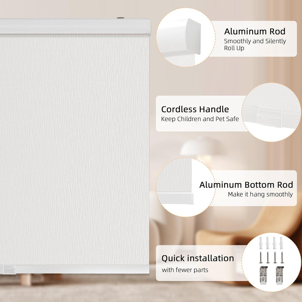 Cordless Blackout Roller Shades for Windows, Striped Free-Stop Window Blinds with Privacy, Thermal Insulated Window