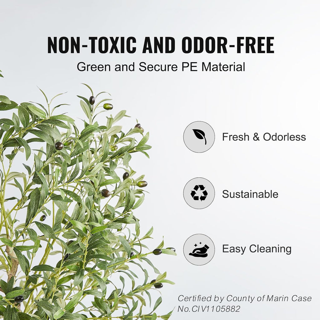 Artificial Olive Tree, 5 FT Tall Faux Plant, Secure PE Material & Anti-Tip Tilt Protection Low-Maintenance Plant